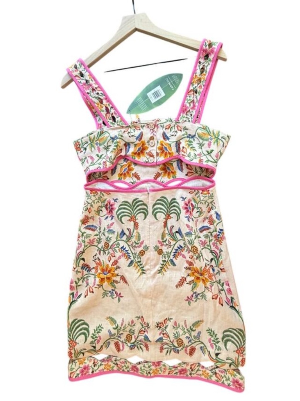 🦜 Anthropologie Farm Rio Delicate Forest Pink Floral Cut Out Dress XL - Picture 5 of 13